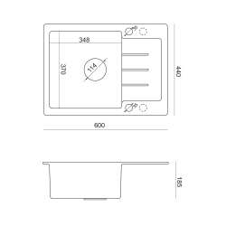 ART JOHNNY 116 (60x44x18,5) GraniteQ Art Copper z syfonem manualnym, baterią Maggie i dozownikiem - miedziany