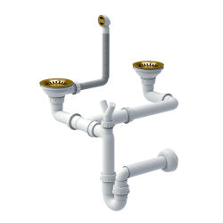 Odpływ zatyczkowy 3 1/2" z syfonem 2-komorowy PVD złoty (GRANIT-pionowy), save space (12G14GR6-P2APVDG1)