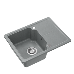BABY JOHNNY 116 GraniteQ zlewozmywak granitowy silver stone (szary) 1-komorowy z/o (58x44x18), z syfonem i zaślepką stal szlachetna