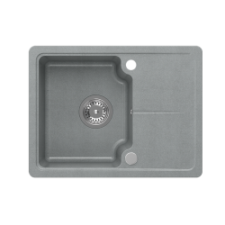 BABY JOHNNY 116 GraniteQ zlewozmywak granitowy silver stone (szary) 1-komorowy z/o (58x44x18), z syfonem i zaślepką stal szlachetna