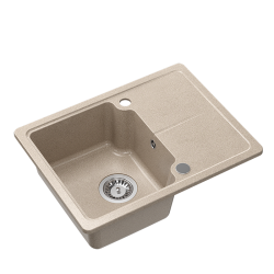 BABY JOHNNY 116 GraniteQ zlewozmywak granitowy river sand (beżowy) 1-komorowy z/o (58x44x18), z syfonem i zaślepką stal szlachetna