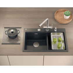 MARC 120 WORKSTATION GraniteQ zlewozmywak 2-komorowy 760*500*235 mm black diamond + syfon push to open + dozownik + deska + wkładka / elementy złote