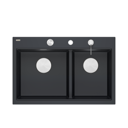 MARC 120 WORKSTATION GraniteQ zlewozmywak 2-komorowy 760*500*235 mm pure carbon + syfon push to open + dozownik stal szcz.+ wkładka ociekowa+ Qmata +d