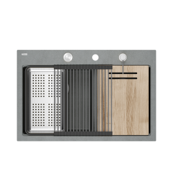 MARC 120 WORKSTATION GraniteQ zlewozmywak 2-komorowy 760*500*235 mm silver stone + syfon push to open + dozownik stal szcz.+ wkładka ociekowa+ Qmata +