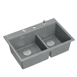 MARC 120 WORKSTATION GraniteQ zlewozmywak 2-komorowy 760*500*235 mm silver stone + syfon push to open + dozownik stal szcz.+ wkładka ociekowa+ Qmata +