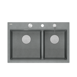 MARC 120 WORKSTATION GraniteQ zlewozmywak 2-komorowy 760*500*235 mm silver stone + syfon push to open + dozownik stal szcz.+ wkładka ociekowa+ Qmata +
