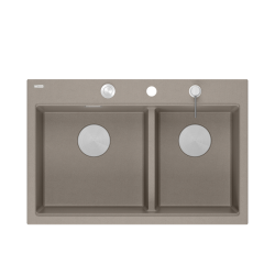 MARC 120 WORKSTATION GraniteQ zlewozmywak 2-komorowy 760*500*235 mm soft taupe + syfon push to open + dozownik stal szcz.+ wkładka ociekowa+ Qmata +de