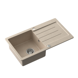 QUADRON JOHNNY 111 GraniteQ zlewozmywak granitowy river sand (beżowy) 1-komorowy z/o (77x44x18,5), z syfonem i zaślepką stal szlachetna
