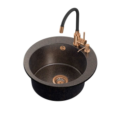 ART JAMES 210 (O51x20) Art Copper Black Pearl z syfonem manualnym, baterią Maggie PVD i dozownikiem - czarny opalizacja miedziana