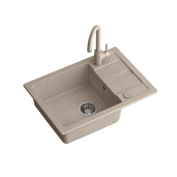 GO- SMART BEŻOWY zlewozmywak granitowy 1-k z/o (62x44x17,5) + bateria w kolorze + syfon manualny z zaślepką