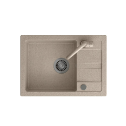 GO- SMART BEŻOWY zlewozmywak granitowy 1-k z/o (62x44x17,5) + bateria w kolorze + syfon manualny z zaślepką