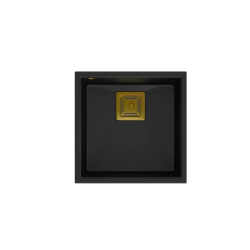 QUADRON DAVID 40 GraniteQ zlewozmywak pure carbon 42x42x22,5 cm 1-komorowy b/o komora podwieszana kwadratowy odpływ + syfon manualny złoty save space