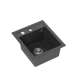 QUADRON JOHNNY 100 GraniteQ zlewozmywak granitowy black dotted (czarny) 1-komorowy z/o (43x50x20), z syfonem i zaślepką stal szlachetna
