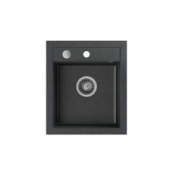QUADRON JOHNNY 100 GraniteQ zlewozmywak granitowy black dotted (czarny) 1-komorowy z/o (43x50x20), z syfonem i zaślepką stal szlachetna