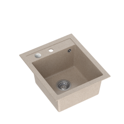 QUADRON JOHNNY 100 GraniteQ zlewozmywak granitowy river sand (beżowy) 1-komorowy z/o (43x50x20), z syfonem i zaślepką stal szlachetna