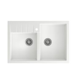 Quadron | BILL 120 | granitowy zlewozmywak kuchenny BIAŁY + STAL | wymiary: 90 x 62 x 20,5 cm | 2-komorowy nakładany na szafkę | podbudowa szafki: od
