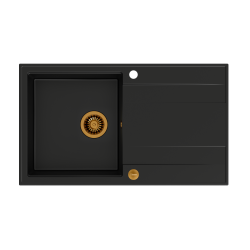 QUADRON EVAN 111 GraniteQ zlewozmywak z syfonem Push 2 Open 1-komorowy z/o (860x500x210) pure carbon / elementy miedziane