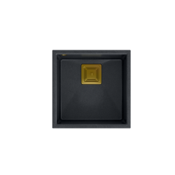 QUADRON DAVID 40 GraniteQ zlewozmywak black diamond 42x42x22,5 cm 1-komorowy b/o komora podwieszana kwadratowy odpływ + syfon manualny złoty save spac