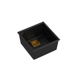 QUADRON DAVID 40 GraniteQ zlewozmywak pure carbon 42x42x22,5 cm 1-komorowy b/o komora podwieszana kwadratowy odpływ + syfon manualny miedź save space