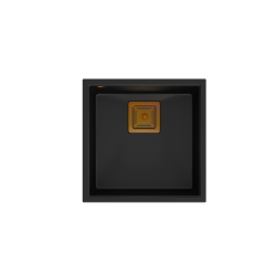 QUADRON DAVID 40 GraniteQ zlewozmywak pure carbon 42x42x22,5 cm 1-komorowy b/o komora podwieszana kwadratowy odpływ + syfon manualny miedź save space