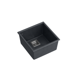 QUADRON DAVID 40 GraniteQ zlewozmywak pure carbon 42x42x22,5 cm 1-komorowy b/o komora podwieszana kwadratowy odpływ + syfon manualny stal szczotkowana