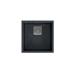 QUADRON DAVID 40 GraniteQ zlewozmywak pure carbon 42x42x22,5 cm 1-komorowy b/o komora podwieszana kwadratowy odpływ + syfon manualny stal szczotkowana
