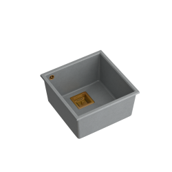 QUADRON DAVID 40 GraniteQ zlewozmywak silver stone 42x42x22,5 cm 1-komorowy b/o komora podwieszana kwadratowy odpływ + syfon manualny miedź save space