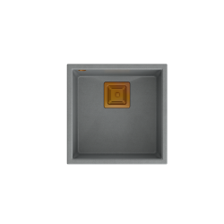 QUADRON DAVID 40 GraniteQ zlewozmywak silver stone 42x42x22,5 cm 1-komorowy b/o komora podwieszana kwadratowy odpływ + syfon manualny miedź save space