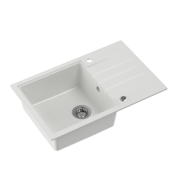 QUADRON PETER 111 GraniteQ zlewozmywak granitowy snow white 1-komorowy z/o (78x50x20) z syfonem i zaślepką