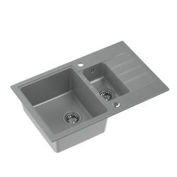 QUADRON PETER 156 GraniteQ zlewozmywak granitowy silver stone 1,5-komorowy z/o (78x50x20) z syfonem i zaślepką