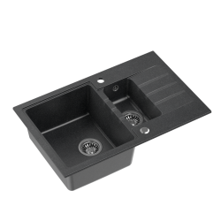 QUADRON PETER 156 GraniteQ zlewozmywak granitowy black dotted (czarny) 1,5-komorowy z/o (78x50x20) z syfonem i zaślepką