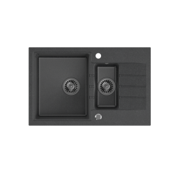 QUADRON PETER 156 GraniteQ zlewozmywak granitowy black dotted (czarny) 1,5-komorowy z/o (78x50x20) z syfonem i zaślepką