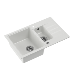 QUADRON PETER 156 GraniteQ zlewozmywak granitowy snow white 1,5-komorowy z/o (78x50x20) z syfonem i zaślepką
