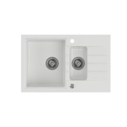 QUADRON PETER 156 GraniteQ zlewozmywak granitowy snow white 1,5-komorowy z/o (78x50x20) z syfonem i zaślepką