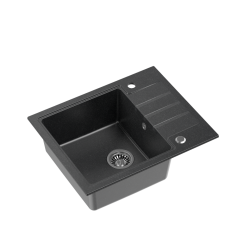 QUADRON PETER 116 GraniteQ zlewozmywak granitowy black dotted (czarny) 1-komorowy z/o (62x50x20) z syfonem save space i zaślepką