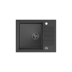 QUADRON PETER 116 GraniteQ zlewozmywak granitowy black dotted (czarny) 1-komorowy z/o (62x50x20) z syfonem save space i zaślepką