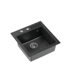 QUADRON PETER 110 GraniteQ zlewozmywak granitowy black dotted (czarny) 1-komorowy z/o (50x52x20) z syfonem i zaślepką