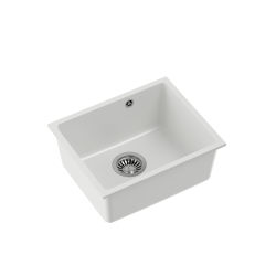 QUADRON ALEC 40 GraniteQ zlewozmywak snow white 46x37,5x20,5 cm 1-komorowy b/o komora podwieszana okrągły odpływ + syfon manualny stal szczotkowana +
