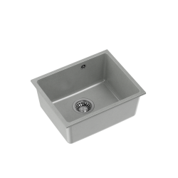 QUADRON ALEC 40 GraniteQ zlewozmywak silver stone 46x37,5x20,5 cm 1-komorowy b/o komora podwieszana okrągły odpływ + syfon manualny stal szczotkowana