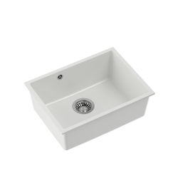 QUADRON ALEC 50 GraniteQ zlewozmywak snow white 53,5x40x20,5 cm 1-komorowy b/o komora podwieszana okrągły odpływ + syfon manualny stal szczotkowana +