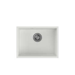 QUADRON ALEC 50 GraniteQ zlewozmywak snow white 53,5x40x20,5 cm 1-komorowy b/o komora podwieszana okrągły odpływ + syfon manualny stal szczotkowana +