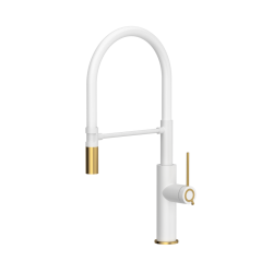 QUADRON bateria kuchenna GEMMA Q LINE SteelQ snow white / Nano PVD złoty, biały wąż