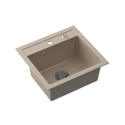 QUADRON JOHNNY 110 GraniteQ zlewozmywak granitowy river sand (beżowy) 1-komorowy b/o (50x47x18,5), z syfonem i zaślepką stal szlachetna