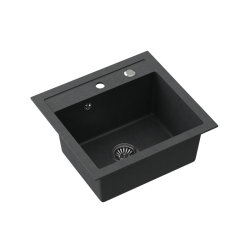 QUADRON JOHNNY 110 GraniteQ zlewozmywak granitowy black dotted (czarny) 1-komorowy b/o (50x47x18,5), z syfonem i zaślepką stal szlachetna