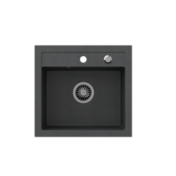QUADRON JOHNNY 110 GraniteQ zlewozmywak granitowy black dotted (czarny) 1-komorowy b/o (50x47x18,5), z syfonem i zaślepką stal szlachetna
