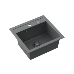 QUADRON JOHNNY 110 GraniteQ zlewozmywak granitowy silver stone 1-komorowy b/o (50x47x18,5), z syfonem i zaślepką stal szlachetna