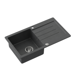 QUADRON JOHNNY 111 GraniteQ zlewozmywak granitowy black dotted (czarny) 1-komorowy z/o (77x44x18,5), z syfonem i zaślepką stal szlachetna