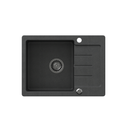QUADRON JOHNNY 116 GraniteQ zlewozmywak granitowy black dotted (czarny) 1-komorowy z/o (60x44x18,5), z syfonem i zaślepką stal szlachetna
