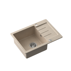 QUADRON JOHNNY 116 GraniteQ zlewozmywak granitowy river sand (beżowy) 1-komorowy z/o (60x44x18,5), z syfonem i zaślepką stal szlachetna