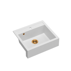 QUADRON BILL 110 GRANITEQ zlewozmywak wpuszczany 1-komorowy 595x540x205 mm, snow white / elementy miedziane